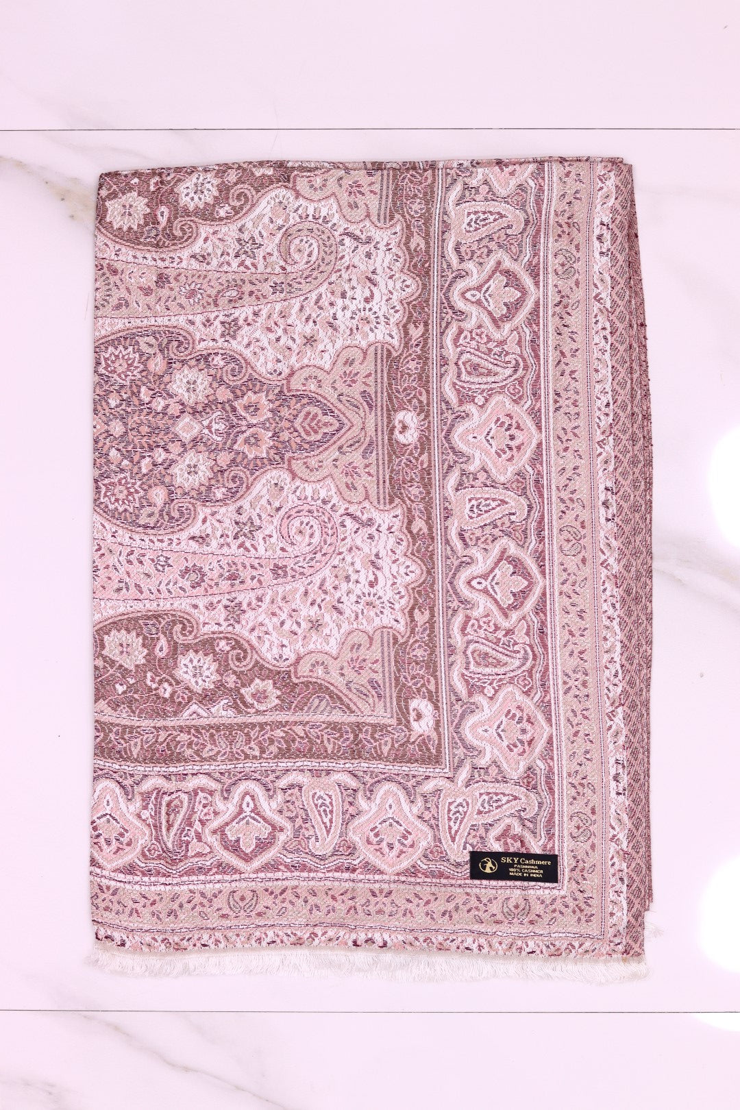 Winter Handmade Indian Cultural Jamwar Shawl For Festival Brown With Pink Shade J7